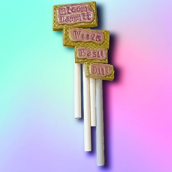 4 Pottery Garden Plant Marker Stakes SML Pottery Susan Levine Cottage Herbs - Picture 14 of 16